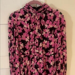 Kate Spade Floral Pink and Black Long Sleeve Mock Neck Dress Size 10 EUC